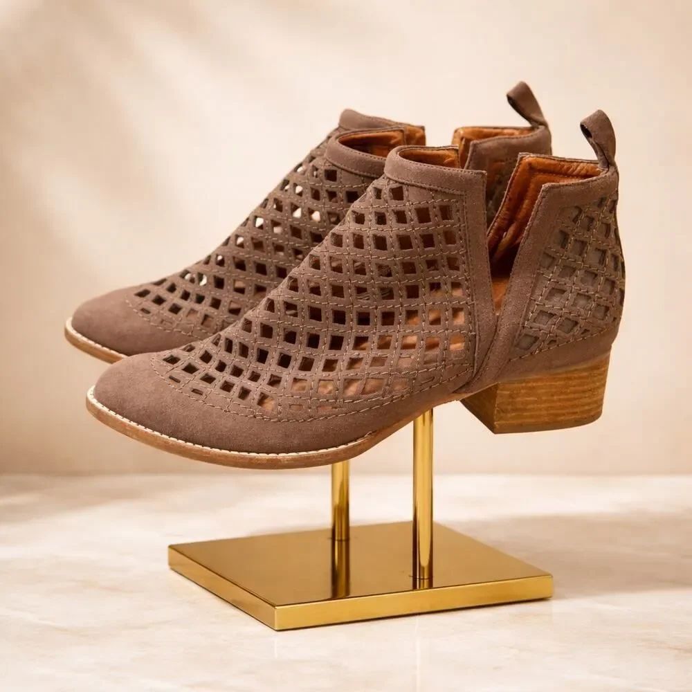 Jeffrey Campbell Taggart Cutout Suede Taupe Beige Ankle Boots Booties 11